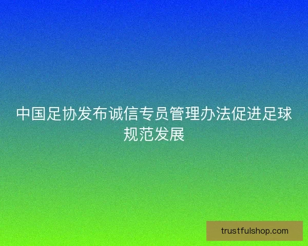 中国足协发布诚信专员管理办法促进足球规范发展
